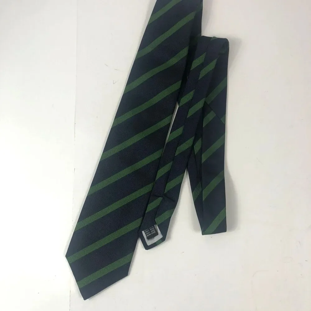 Vintage Angelo Stanganini Firenze Rep Silk Tie Navy Blue Green Stripe Italy